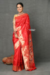 Tyohaar ~ Handloom Pure Silk Muniya Border Paithani Saree with Traditional Double Pallu Pallu ~ Bright Red