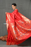 Tyohaar ~ Handloom Pure Silk Muniya Border Paithani Saree with Traditional Double Pallu Pallu ~ Bright Red