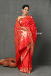 Tyohaar ~ Handloom Pure Silk Muniya Border Paithani Saree with Traditional Double Pallu Pallu ~ Bright Red