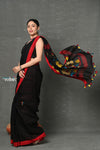 Tyohaar ~High Quality Handloom Linen Jamdhani Saree~  Black