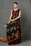 Tyohaar ~High Quality Handloom Linen Jamdhani Saree~  Black