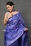 Tyohaar ~ Handloom Tussar Silk with Detailed Hand Embroidery by Khadigram Certified Weavers ~ Taurus Blue