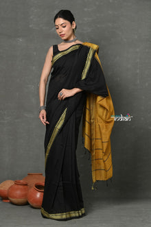  Tyohaar ~ Pure Mul Cotton Handloom Saree - Black