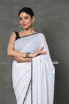 Tyohaar ~ Mul Cotton Khadi Design Handloom Woven Saree - White