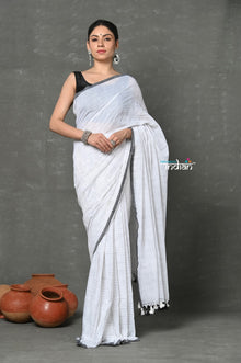  Tyohaar ~ Mul Cotton Khadi Design Handloom Woven Saree - White