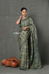 Tyohaar ~ Pure Handloom Tussar Silk with Handblock Print by Khadigram Certified Weavers ~ Khadi Green