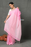 Tyohaar ~ Pure Mul Cotton Handloom Saree ~ Feather Pink