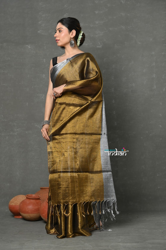 Tyohaar ~ Fusion Cotton Tissue Shimmer Saree - Silver and Gold