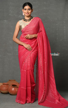  Tyohaar ~ Mul Cotton Zari Design Handloom Woven Saree - Rani Pink