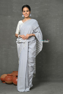  Tyohaar ~ Pure Mul Cotton Handloom Saree ~ Grey