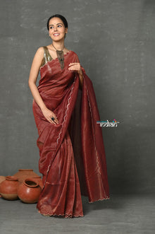  Tyohaar ~ Mul Cotton Zari Design Handloom Woven Saree - Maroon