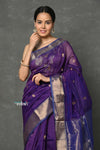 Tyohaar ~ Handloom Pure Cotton Silk Saree With Golden Border - Violet