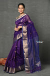 Tyohaar ~ Handloom Pure Cotton Silk Saree With Golden Border - Violet