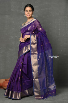  Tyohaar ~ Handloom Pure Cotton Silk Saree With Golden Border - Violet