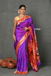 Tyohaar~Designed By VMI ~ Handloom Pure Silk Muniya Border Brocade with Floral Parrot Pallu in Purple Pink