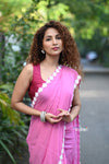 Taapsee ~ Handloom Pure  Mul Cotton Saree With Sleek Border - Wisteria Pink