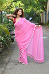 Taapsee ~ Handloom Pure  Mul Cotton Saree With Sleek Border - Wisteria Pink