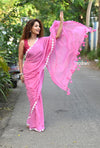 Taapsee ~ Handloom Pure  Mul Cotton Saree With Sleek Border - Wisteria Pink