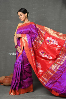  Tyohaar~Designed By VMI Premium ~ Handloom Pure Silk Muniya Border Brocade with Exclusive Nath Pallu in Purple Pink