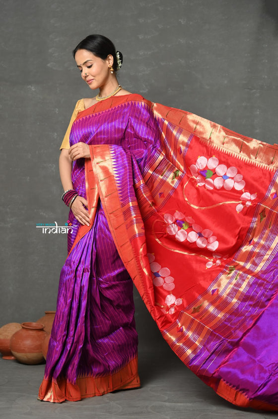 Tyohaar~Designed By VMI Premium ~ Handloom Pure Silk Muniya Border Brocade with Exclusive Nath Pallu in Purple Pink