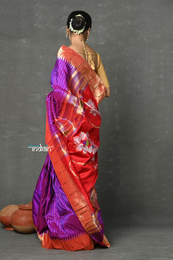 Tyohaar~Designed By VMI Premium ~ Handloom Pure Silk Muniya Border Brocade with Exclusive Nath Pallu in Purple Pink