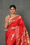 Tyohaar~Designed By VMI ~ Handloom Pure Silk Muniya Borde with Peacock Parrot  Pallu in Bright Red