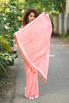 Taapsee ~ Designer! Pure  Mul Cotton Saree with Sleek Border ~ Heay Peach