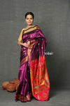 Tyohaar ~ Handloom Pure Silk  Maharani Paithani Saree with Handcrafted Maharani Pallu ~ Wine