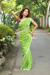 Taapsee ~ Designer! Pure  Mul Cotton Saree with Sleek Border ~ Leaf Green