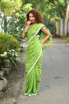 Taapsee ~ Designer! Pure  Mul Cotton Saree with Sleek Border ~ Leaf Green