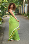 Taapsee ~ Designer! Pure  Mul Cotton Saree with Sleek Border ~ Leaf Green