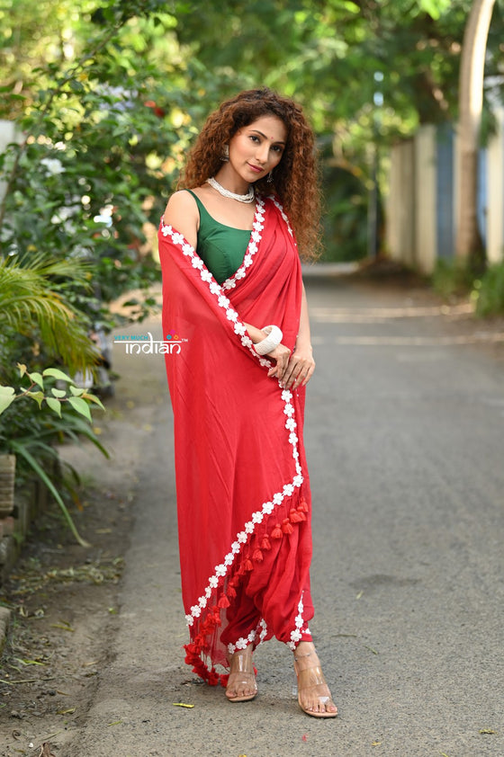 Taapsee ~ Designer! Pure  Mul Cotton Saree with Sleek Border ~ Bright Red