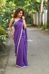 Taapsee ~ Designer! Pure  Mul Cotton Saree with Sleek Border ~ Purple