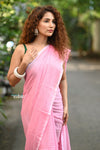 Taapsee ~ Designer! Pure  Mul Cotton Saree with Sleek Border ~ Rose Pink