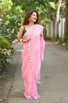 Taapsee ~ Designer! Pure  Mul Cotton Saree with Sleek Border ~ Rose Pink