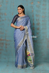 Tyohaar ~ Handloom Pure Cotton Paithani With Lotus Pallu~ Powder Blue