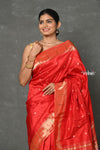 Tyohaar ~ Handloom Pure Silk Muniya Border Paithani Saree with  Handcrafted Lotus Pallu ~ Red