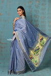 Tyohaar ~ Handloom Pure Cotton Paithani With Lotus Pallu~ Powder Blue