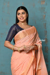 Tyohaar ~ Handloom Pure Cotton Paithani With Parrot Pallu~ Peach