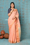 Tyohaar ~ Handloom Pure Cotton Paithani With Parrot Pallu~ Peach