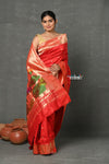 Tyohaar ~ Handloom Pure Silk Muniya Border Paithani Saree with  Handcrafted Lotus Pallu ~ Red