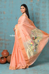 Tyohaar ~ Handloom Pure Cotton Paithani With Parrot Pallu~ Peach