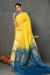 Tyohaar ~ Handloom Pure Chanderi Cotton Silk Saree With Golden Border - Yellow