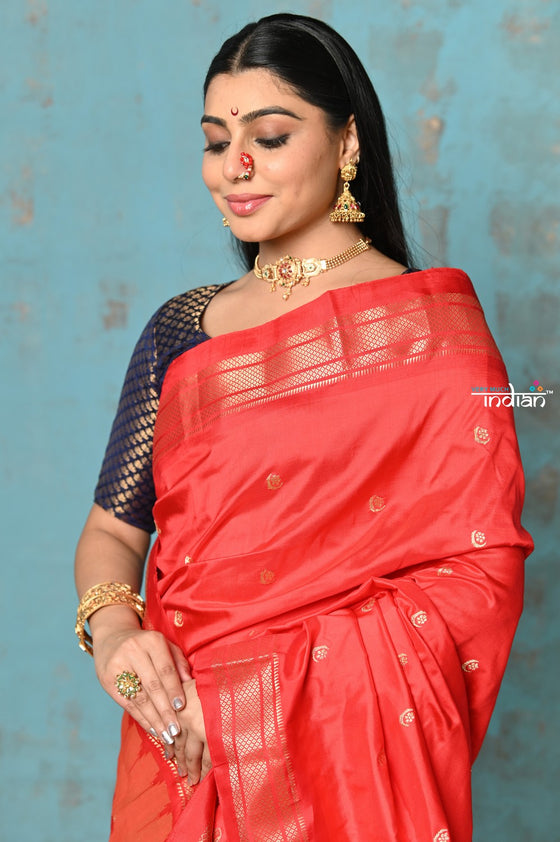 Tyohaar ~ Chandrakala: Handloom Pure Silk Paithani Saree with Traditional Peacock Pallu ~ Red (By Government Certified Weavers)