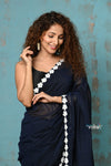 Taapsee ~ Designer! Pure  Mul Cotton Saree with Sleek Border ~ Dark Blue