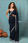 Taapsee ~ Designer! Pure  Mul Cotton Saree with Sleek Border ~ Dark Blue