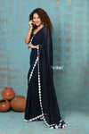 Taapsee ~ Designer! Pure  Mul Cotton Saree with Sleek Border ~ Dark Blue