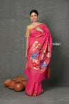 Tyohaar ~ Handloom Pure Cotton Paithani With Peacock Pallu~ Fresh Pink