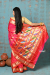 Tyohaar ~ Handloom Pure Silk Paithani Saree with Traditional Peacock Lotus Pallu ~  Dual Tone Peach Pink (By Government Certified Weavers)