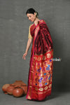 Tyohaar ~ Handloom Pure Silk  Maharani Paithani Saree with Handcrafted Peacock Pallu ~ Maroon